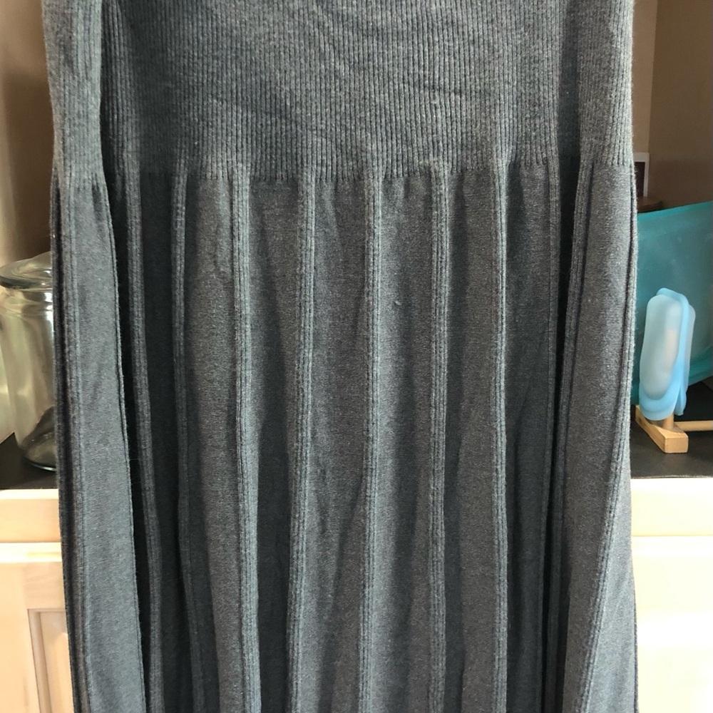 Liz Claiborne Dark Gray Pleated Knit A-Line Skirt w/ Gold Accent Buttons - Picture 3 of 5